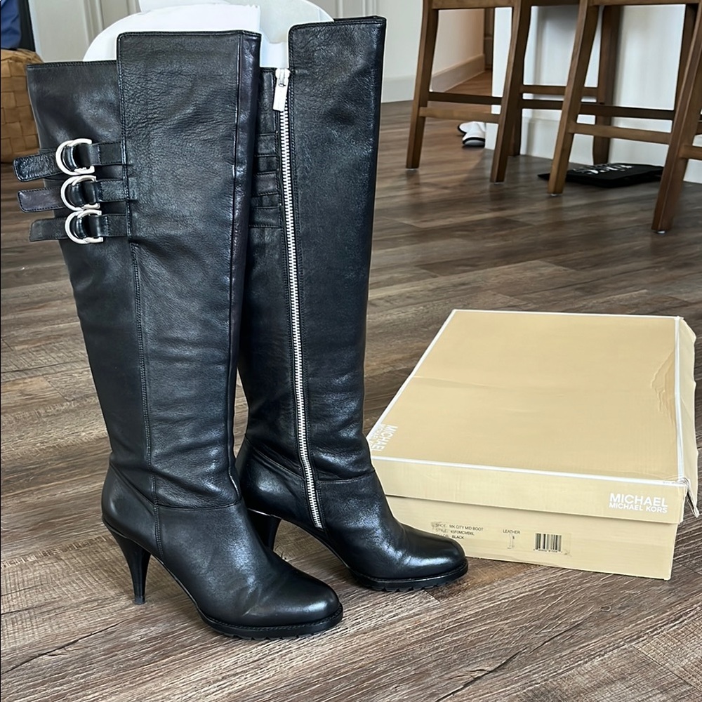 Michael Kors Black Leather Knee-High Boots